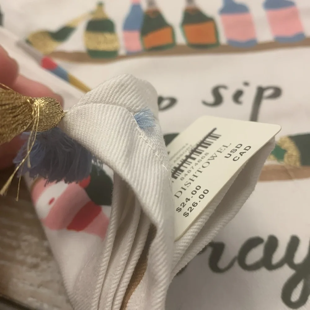 Anthropologie Sip Sip Hooray Dish towel new wtags